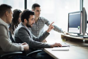 Field engineers communicating with each other